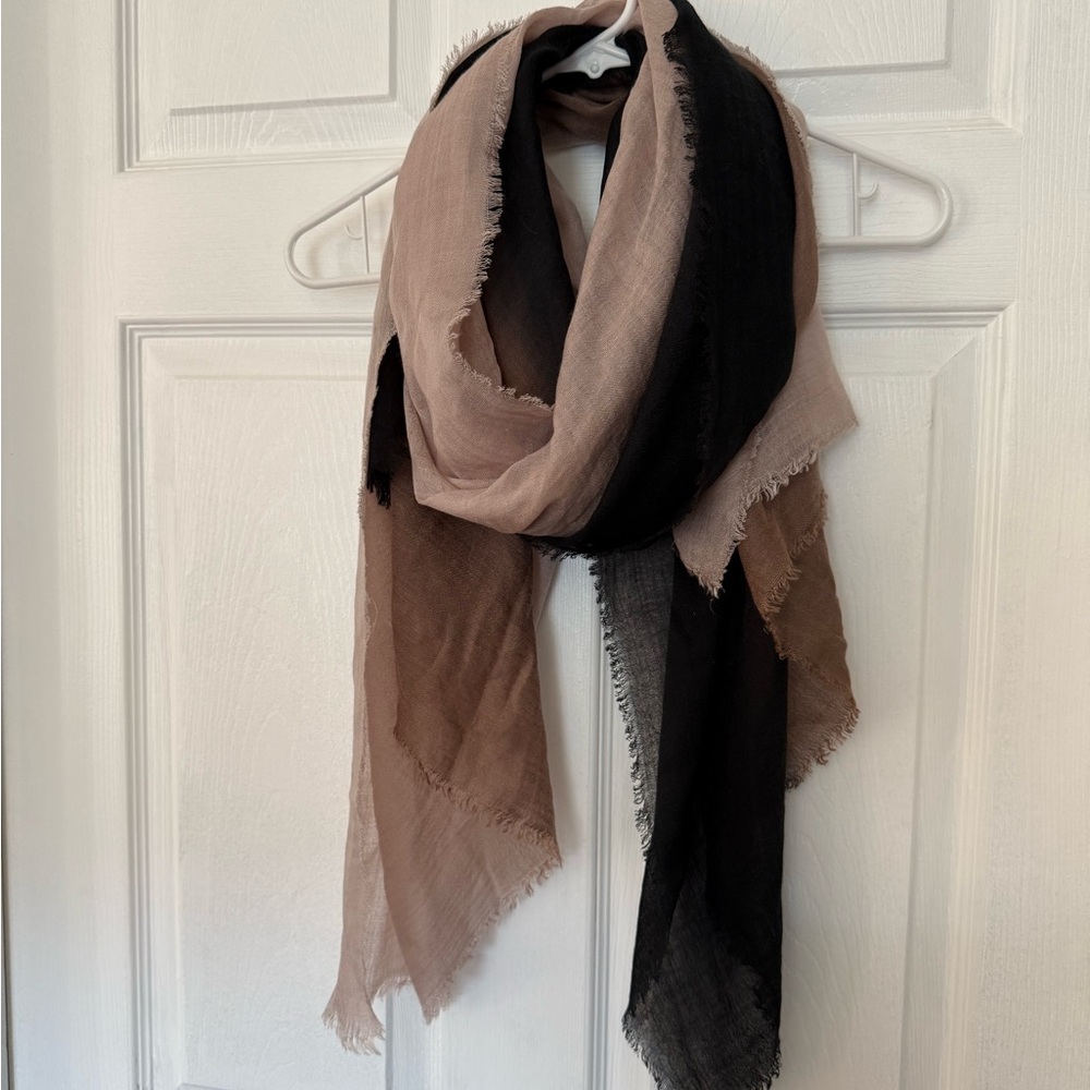 Chic Black and Brown Frayed Scarf